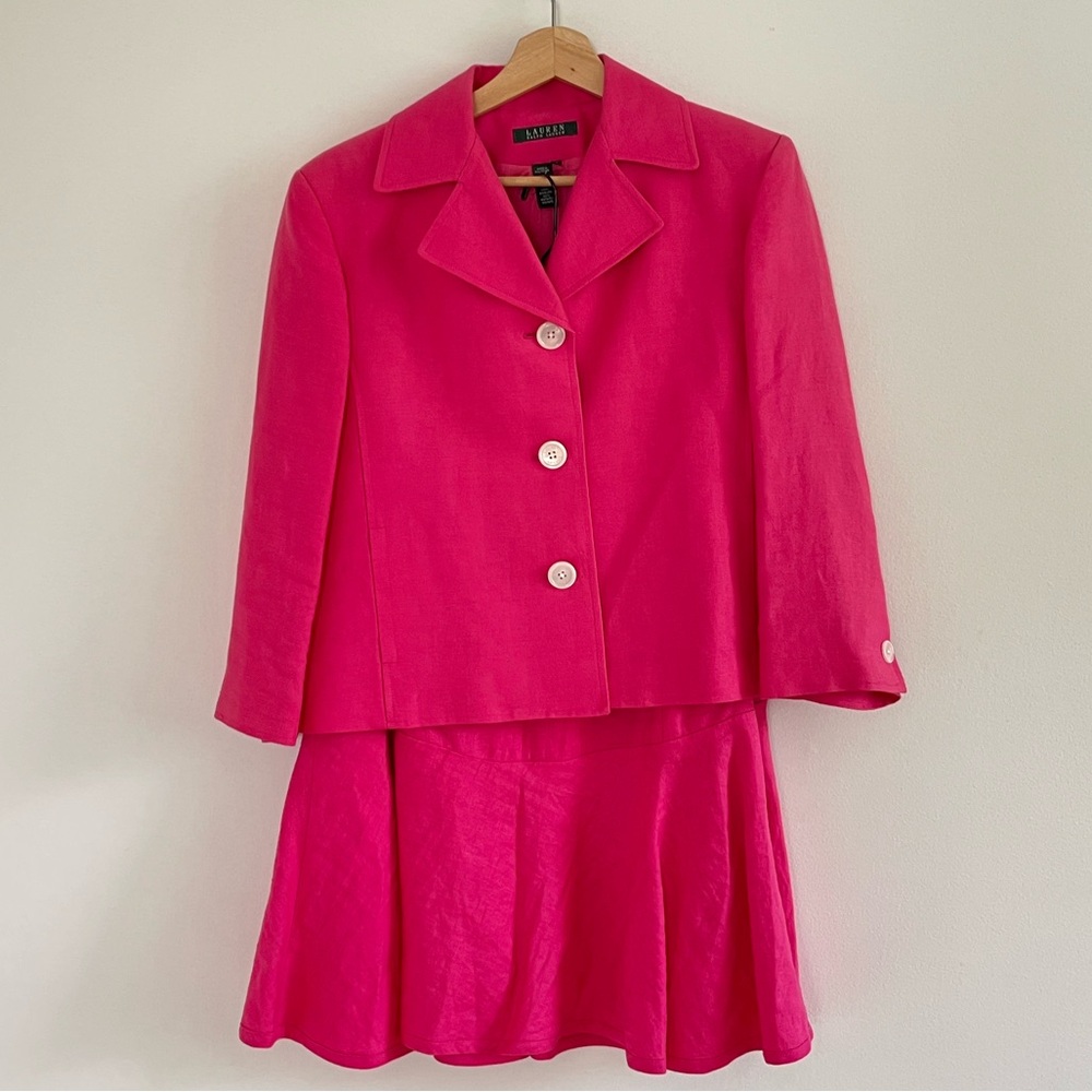 Ralph Lauren Matching Linen Pink Skirt Suit Set Formal Business